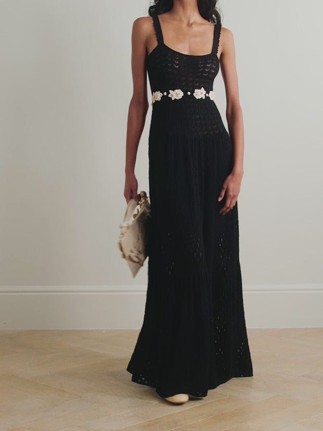 Crafted in Colombia from luxurious alpaca, this Lima maxi dress showcases Agua Bendita's reverence for nature through delicate floral crochet detailing. The relaxed dropped waist creates an effortlessly elegant silhouette, while the artisanal construction and natural fiber ensure both comfort and timeless appeal. A statement piece that celebrates handcrafted beauty and sustainable design.